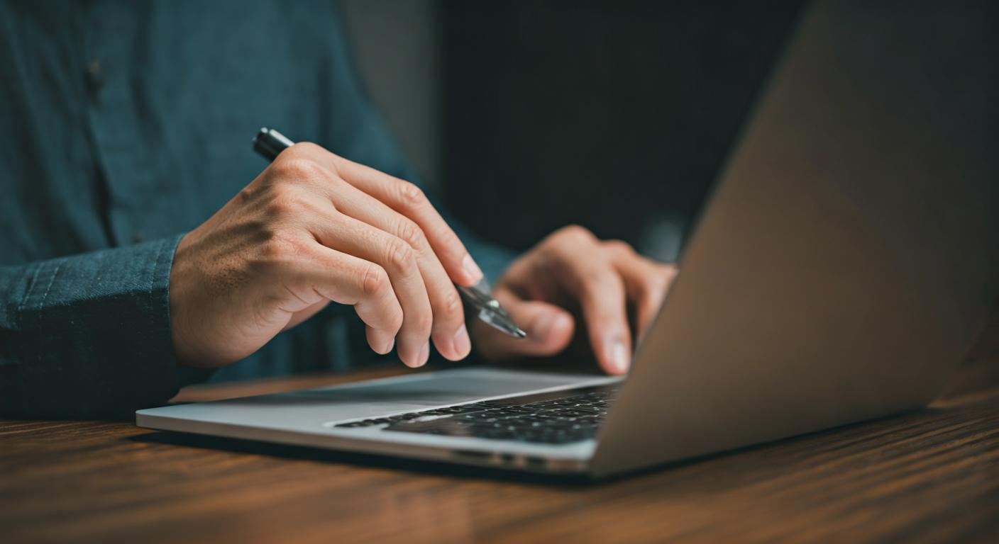 Marketing analyst reviewing a clean analytics dashboard on a laptop with charts and performance metrics, indicating data-driven campaign management.