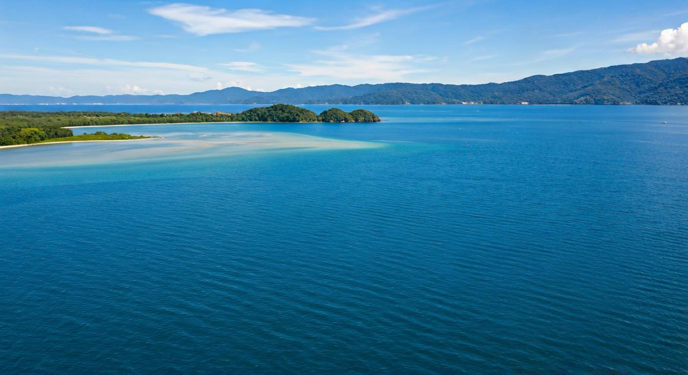 Coastal aerial view of Sabah with clear blue water and shoreline, representing the region served by the marketing studio and its tourism clientele.